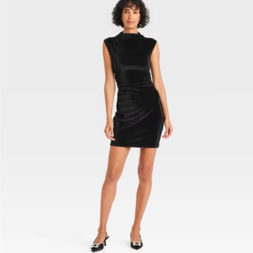 New! A New Day Black Ruched Mini Dress